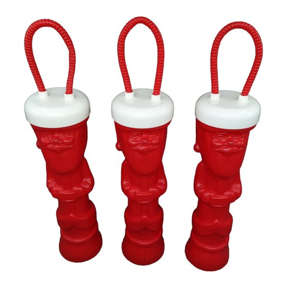 Vtg Christmas Santa Longnecker Cups Red with Straws Lids 13" Tall LOT OF 3 - Picture 4 of 12